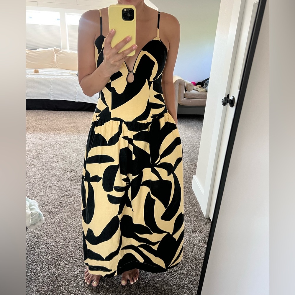 Mon Renn Surreal Strappy Midi Dress Black/ Yellow Custom Lace Bust Inserts